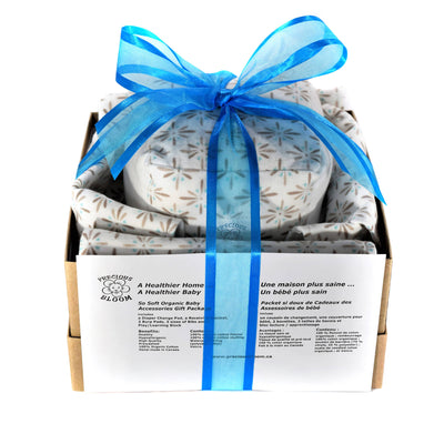 So Soft Organic Cotton Baby Accessory Gift Package: Burst Brown - includes a receiving blanket, a diaper changing pad, 2 burp pads, 3 sizes of bibs and a play/learning block - all in organic cotton flannel